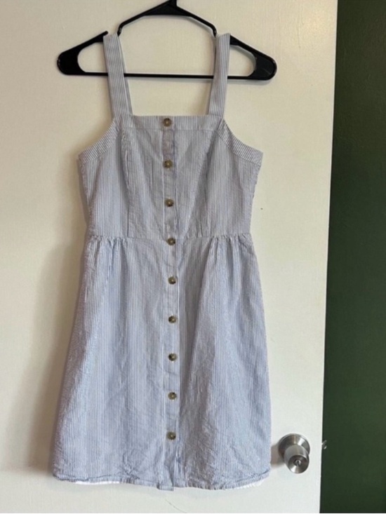 J. Crew Dresses & Skirts - J. Crew blue and white pinstripe seersucker mini dress button front size 0